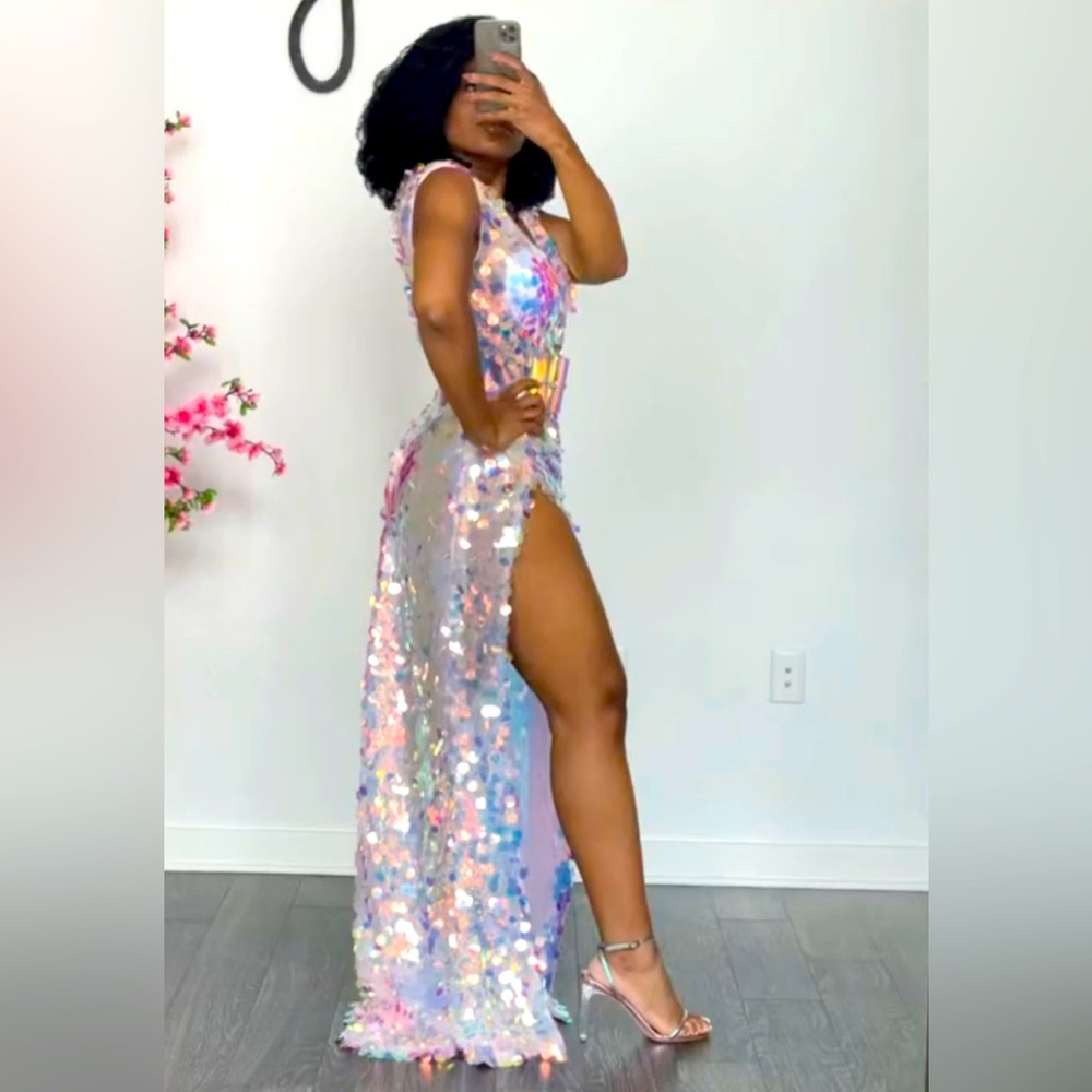 High Slit Sequins Dress